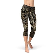 These premium women's capri leggings offers the perfect combination of performance and comfort.✅ PRECISION CUT, SEWN, and PRINTED in USA/Mexico. We strive for quality and comfort. ✅ SUPER DETAILED GRAPHIC DESIGNING - All our adult leggings and... Tattoo Leggings, Womens Printed Leggings, Deep Squat, Carpe Koi, Japanese Koi, Black Capri Leggings, Graphic Designing, Womens Leggings, Running Leggings