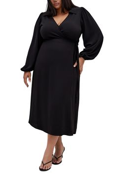 Keep your everyday look on point with this flowy wrap dress that's a versatile option for any occasion. True wrap style with side tie closure Spread collar Surplice V-neck Long sleeves with elastic cuffs Unlined 96% polyester, 4% elastane Machine wash, line dry Imported A Line Dress Casual Classy, Flowy Wrap Dress, Long Sleeve Wrap Dress, Black Long Sleeve Dress, Nordstrom Store, City Chic, Look On, Nordstrom Dresses, Black Long Sleeve