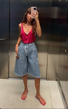 Red Denim, Denim Outfits, Ootd Summer, Happy Lifestyle, Bermuda Shorts, Style Me, Summer Fashion