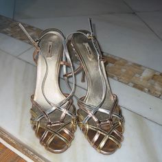 Stunning Authentic Miu Miu Gold, Rose Gold And Silver Stone Heel. Great Condition. Elegant Miu Miu Sandals For Evening, Elegant Miu Miu Evening Sandals, Elegant Evening Sandals By Miu Miu, Elegant Miu Miu Sandals For Formal Occasions, Elegant Miu Miu Sandals For Party, Elegant Miu Miu Party Sandals, Rose Gold And Silver, Miu Miu Shoes, Gold And Silver