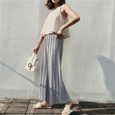 FREE SHIPPING !! High Waist Pleated Chiffon Wide Leg Trousers JKP663 Casual Pleated Summer Pants, Casual Summer Pleated Pants, Pleated Full Length Pants For Spring, Chic Pleated Summer Pants, Full Length Pleated Pants For Spring, Summer Pleated Ankle-length Pants, Spring Pleated Full Length Pants, Spring Full Length Pleated Pants, Casual Pleated Chiffon Bottoms