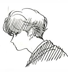 a black and white drawing of a man's profile with glasses on his head