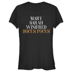 a women's black t - shirt with the words mary, sarah, winfr