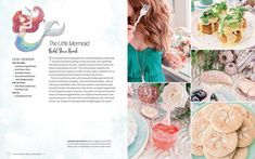 the little mermaid recipe book is open and shows pictures of food on plates, including pancakes