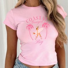 Coastal Cowgirl Sorority Big Little Shirt | Coastal Big Little Reveal Shirt | Surf Big Little Reveal Tee | Cowgirl Big Little Sorority Shirt Ride the waves and the range with our Coastal Cowgirl Sorority Big Little Shirts! Perfect for a beachy-meets-western Big Little reveal, these shirts combine the best of both worlds--coastal vibes and cowgirl flair. Whether you're the Big, Little, or part of the whole Coastal Cowgirl Fam, these tees bring a unique and stylish twist to your reveal day. Made f Fitted Pink T-shirt With Letter Print, Fitted Pink Tops With Letter Print, Fitted Pink Graphic Tee Shirt, Pink Slogan Shirt For Spring, Spring Pink Slogan Shirt, Fitted Pink Shirt With Letter Print, Pink Sorority T-shirt With Crew Neck, Pink Sorority T-shirt For Spring, Spring Sorority Cotton T-shirt