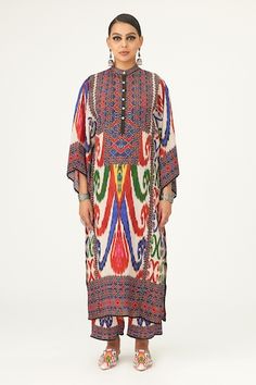 Buy Multi Color Silk Print Abstract Round Collar Chanel Tunic For Women by Rajdeep Ranawat Online at Aza Fashions. Multicolor Printed Silk Kurta, Bohemian Multicolor Kurta With Printed Border, Silk Kurta With Digital Print In Tunic Shape, Silk Kurta With Digital Print In Tunic Style, Silk Ikat Print Straight Kurta, Multicolor Silk Printed Tunic, Silk Straight Kurta With Ikat Print, Traditional Multicolor Block Print Tunic, Multicolor Silk Tunic Kurta