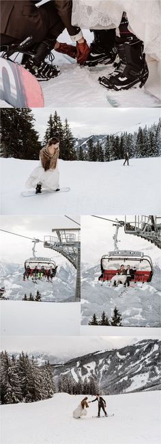 the snowboarders are getting ready to go down the mountain