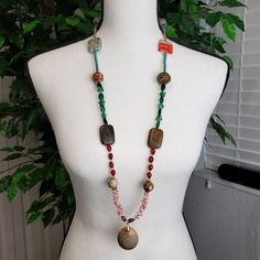 Women's Bohemian Necklace Nwot 17" Long Plus 2" Stone Pendant. Bohemian Dangle Long Necklace, Bohemian Long Dangle Necklace, Bohemian Long Necklace With Large Beads For Beach, Adjustable Beaded Chain Bohemian Necklaces, Adjustable Bohemian Beaded Chain Necklaces, Bohemian Long Chain Necklace, Bohemian Long Necklace With Beaded Chain For Festivals, Bohemian Long Necklace With Natural Stones For Beach, Bohemian Long Necklace With Colorful Beads