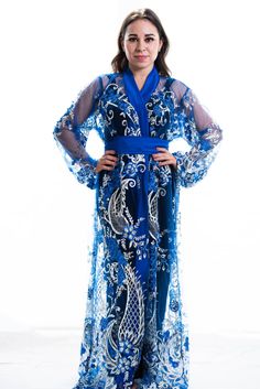 blue-sheer-robe Satin Outfits, Elegant Kimono, Cute Maxi Dress, Sheer Robe, Plus Size Kimono, Sheer Kimono, Blue Kimono, Kimono Coat, Silk Kimono Robe