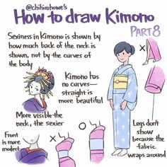 an illustration with instructions on how to draw kimono for beginners, part 8