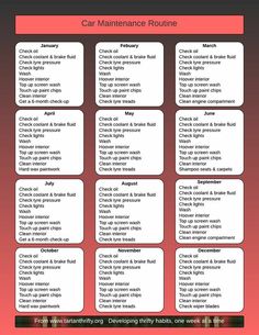 the car maintenance checklist is shown in red and black, with text on it