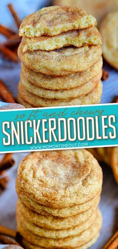 cinnamon sugar cookies stacked on top of each other with the words, snickkerdoodleles