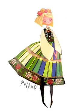 a drawing of a woman in a colorful dress