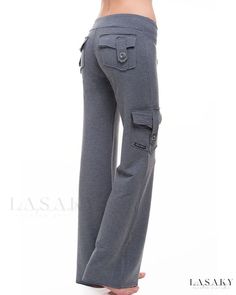 Lasaky - Flared Pants with Convenient Drawstring Pockets Chica Cool, Style Fitness, Cuffed Pants, Flared Pants, Comfy Cozy, Pocket Pants, Comfy Fits, Drawstring Waistband, Lounge Pants