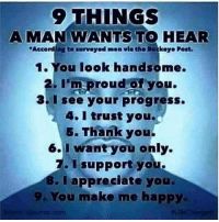 a poster with the words 9 things a man wants to hear