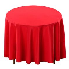 a round table with red cloth on it