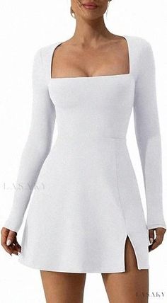 Lasaky - Modern Square Neck Bodycon Bodysuit with Long Sleeves and Slit, Trumpet Hem Maxi Dress Ruffle Bodycon Dress, Bodycon Bodysuit, Ruffle Bodycon, Backless Long Dress, Chic Maxi Dresses, Neck Bodycon Dress, Bridal Robes, Modern Square, Modern Dress