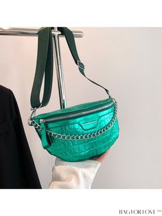 BagForLove - Croc-Embossed Chain Waist Bag with Stylish Decorative Chain Product Description Color Green Strap Type Adjustable Bag Size Medium Closure Type Zipper Type Sling Bag Coating 100% Polyurethane Composition 100% Polyurethane Material PU Leather Size Chart INCH CM Strap Length Bag Height Bag Width Bag Length 52 inch 5.9 inch 2.8 inch 10.2 inch Strap Length Bag Height Bag Width Bag Length 132 cm 15 cm 7 cm 26 cm Details Pictures Similar Products h2 { text-align: center; } /* æ¢è¡ */ li{ Green Belt Bag With Zipper Closure, Trendy Belt Bag With Chain Strap, Funky Decor, Adjustable Bag, Funky Fashion, Waist Bags, Word Wrap, Professional Fashion, Waist Bag