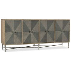 the sideboard is made from wood and metal with geometric designs on it's sides