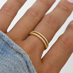 This is a beautiful double-band ring. Creates an effortlessly stacked look! Two rows of pave studded bands. - - - D E T A I L S - - - * Made of 925 Sterling Silver * We use a THICK, DURABLE 14k Gold or Rhodium plating - for a piece that will last you years to come! * VERY HIGH QUALITY * Nickel-Free & Hypoallergenic * Ring Width: 4mm * Available in sizes 4-10 * We use the highest grade cubic zirconia for an authentic diamond look! Made with 100% Pure Love! ♡ Happy to answer any questions you may Gold Minimalist Ring, Simple Diamond Ring, Midi Rings Silver, Double Band Ring, Mens Gemstone Rings, Double Band Rings, Diamond Stacking Rings, Wedding Jewellery Collection, Simple Diamonds