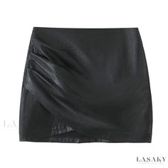 Lasaky - High Waist Short Black Pencil Skirt with Pleated Details for a Sexy and Elegant Look Short Black Pencil Skirt, Pleated Pencil Skirt, High Waisted Short Skirt, Black Pleated Mini Skirt, Stretch Satin Fabric, Short Black Skirt, Body Skirt, Knit Wrap Dress, Black High Waisted Shorts