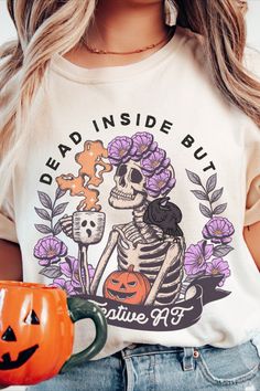 Embrace the spooky season with our Comfort Colors Skeleton Shirt, perfect for Halloween enthusiasts! Crafted with softness and style, this Dead Inside But Festive AF T-shirt is the ultimate choice for a funny Halloween party look, ensuring you stay comfortably festive all night long. Skeleton Shirt, Party Look, Comfort Colors Shirt, Funny Halloween, Party Looks