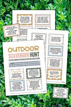 four printable scavengers with the words outdoor and an image of leaves