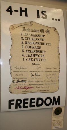 a poster with some writing on it that says, 4 - h is the declaration of liberty