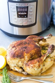 the instant pot whole chicken is ready to be cooked in an instant pressure cooker