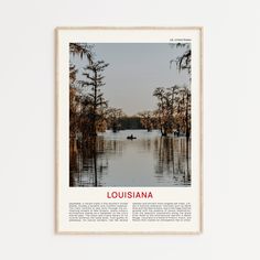 an image of a lake with trees in the foreground and text that reads, louisiana