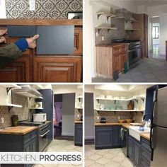 the kitchen is being remodeled and updated with new appliances, cabinets, and counter tops