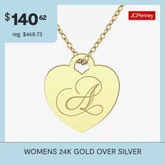 Included: 1 Chain(s)Features: Personalized, EngraveableJewelry Closure: Spring Ring ClaspLink Construction: SolidMetal Color: YellowChain Length: 18 InchChain Width: 1.25 MillimetersPendant Length: 17mmPendant Width: 17mmChain Construction: CableCare: Wipe CleanMetal: 24k Gold Over SilverNecklace Type: Pendant NecklacesAssembled in the US from Imported Materials Engraved Necklaces For Anniversary Gift, Gold Engraved Necklaces For Valentine's Day, Gold Heart Pendant Necklace With Hallmarks, Gold Necklaces With Hallmarks As Gifts, Gold Jewelry With Hallmarks, Gold Jewelry With Hallmarks For Gift, Gold Heart Pendant Necklace For Gifting, Gold Necklace Hallmarked As A Gift For Her, Silver Pendant Necklace