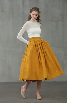 "Party, business, school, where will you want to wear this skirt? Clean,crisp and polished: YELLOW Skirt is a timeless wardrobe staple. The designer team want to find you something perfect at the beginning of the new year. :) The linennaive skirt collection celebrates classic dressing with a modern twist, as showcased by this yellow and ashed lilac pleated midi skirt. Featuring a high rise, a wide border, deep pockets, distressed effects and a mid-length. Waistline. Sometimes we feel something w Spring A-line Maxi Skirt With Pleated Hem, Spring A-line Maxi Skirt With Pleated Waist, Spring Pleated Full Skirt, Spring Pleated Wide Leg Culottes, Spring Full Maxi Skirt With Pleated Waist, Spring Wide Leg Pleated Culottes, Elegant Yellow Pleated Summer Skirt, Elegant Yellow Pleated Skirt For Summer, Spring Flared Skirt With Pleated Hem