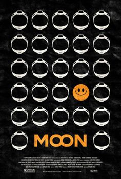 a movie poster with rings and smiley faces on it's sides, the words moon are