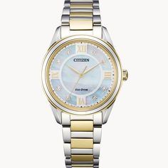 Arezzo White Dial Stainless Steel Bracelet EM0874-57D | CITIZEN Diamond Watches Women, Pink Watch, Jared The Galleria Of Jewelry, Rose Tone, Citizen Eco, Eco Drive, Two Tone Watch, Women's Watch, Diamond Watch