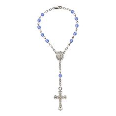 Silver Plated 6mm Light Sapphire Fire Polished Beads Miraculous Auto Rosary Silver Rosary With Faceted Beads As Gift, Silver Rosary With Faceted Beads For Gift, Classic Silver Rosary Bracelet As Gift, Adjustable Silver Rosary With Faceted Beads, Elegant Silver Rosary Bracelet With 8mm Beads, Elegant Adjustable Rosary With Silver Beads, Elegant Adjustable Silver Beads Rosary, Silver Rosary With Faceted Beads, Silver Rosary With Faceted Round Beads