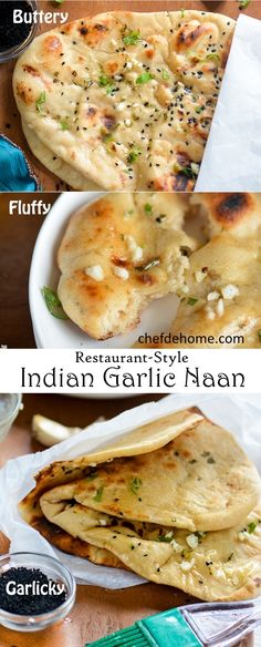 Indian Garlic Naan Bread for Easy Indian Dinner at Home | chefdehome.com Garlic Naan Bread, Arabisk Mad, Garlic Naan Recipe, Pain Naan, Indian Dinner, Garlic Naan, Naan Recipe, Indian Bread, Dinner At Home