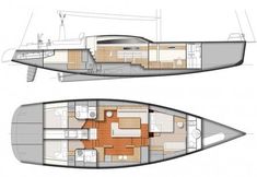 two plans of a sailboat with different layouts