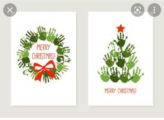 two christmas cards with hand prints on them