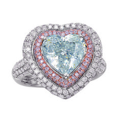 Heart 4.34ct Natural Faint Light Blue & Pink Diamonds Engagement Ring GIA 18K Pink Engagement, Pink Engagement Ring, Blue Diamond Ring