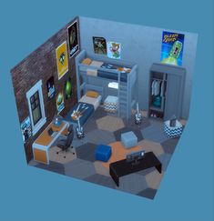 Sims 4 Backyard Ideas Base Game, Sims 4 Basegame Rooms, Sims 4 Basegame Bedroom, Sims 4 Boys Room, Twin Boys Room, Sims Room, Mario Room, Lotes The Sims 4