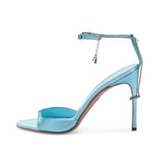 For the minimal girls that like to make a subtle statement, our 'Halo' Sandals are the perfect wardrobe staple for you. An ultra comfortable and luxurious two-part, jewel-toned sandal with a removable anklet that truly sparkles. Specification 105mm (4”) heel Runs true to size Removable anklet Nappa leather Swarovski Crystals Silver plated chain Double-padded leather insole Available in black patent, ice blue and, magenta Made in Italy Elegant Sandals Heels, Event Shoes, Elegant Sandals, Perfect Wardrobe, Nappa Leather, Ice Blue, Wardrobe Staples, Anklets, Swarovski Crystals