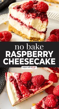 no bake raspberry cheesecake on a plate