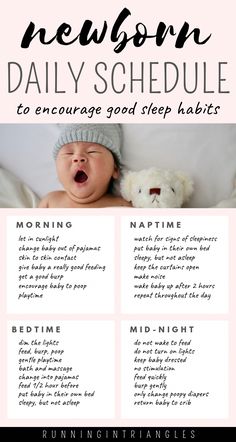 a baby sleeping on top of a bed with the words newborn daily schedule written above it