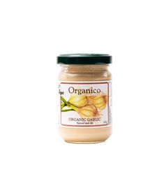 organic garlic spread in a glass jar