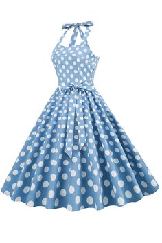 ZAPAKA Women Vintage Dress Halter Blue Polka Dots Print 1950s Dress Vintage Wedding Party, Evening Party, Blue Polka Dots, 1950s Dress, Polka Dot Print, Petticoat, Vintage Wedding, Blue Dresses, Vintage Ladies