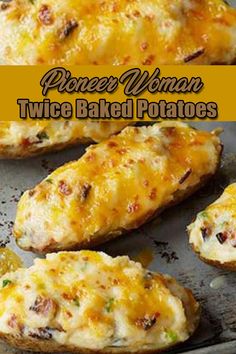 baked potatoes with cheese and other toppings on them