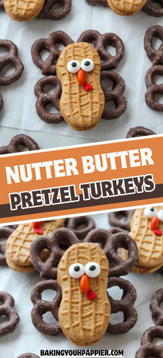 peanut butter pretzel turkeys are made to look like pretzels