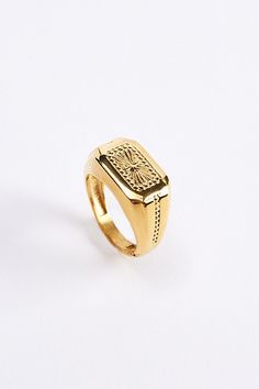 Classic look signet ring with a flat top & featuring a geometric pattern. Features Theo signet ring Classic signet ring Geo pattern Content + Care Mixed metal Wipe clean Imported | Theo Signet Ring in Gold, Men's at Urban Outfitters Geo Pattern, Signet Rings, Top Rings, Gold Signet Ring, Classic Ring, Flats Top, Mixed Metals, Signet Ring, Classic Looks