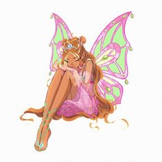 a drawing of a fairy sitting on the ground